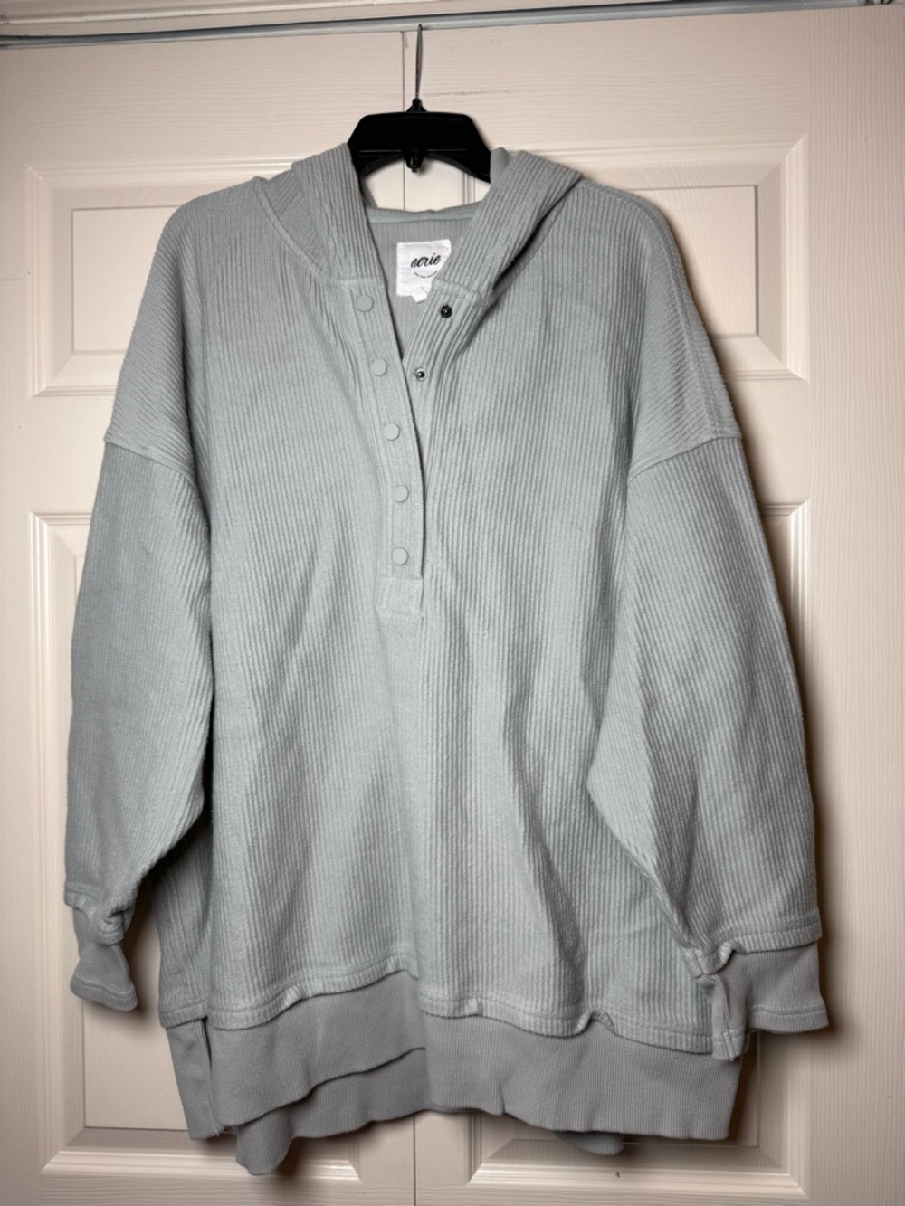 Aerie Textured Oversized‎ Henley Quarter Snap Light Green Hoodie Sweatshirt
